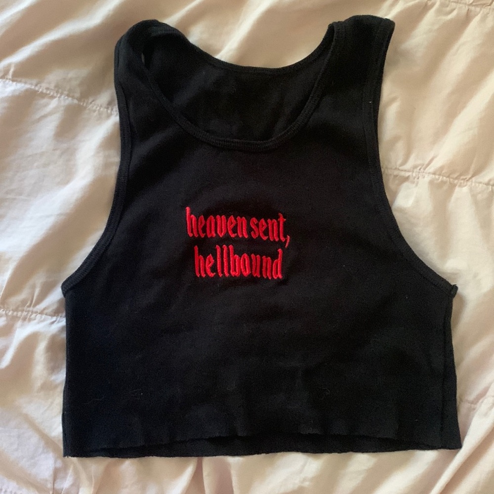 REVICE heaven sent hell bound graphic crop black red tank